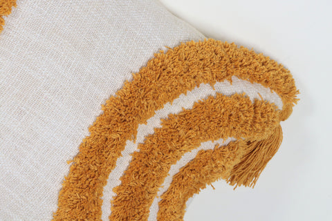 Set Of 3 Tufted Texture Boho Ivory Yellow Fringe Cushion Cover