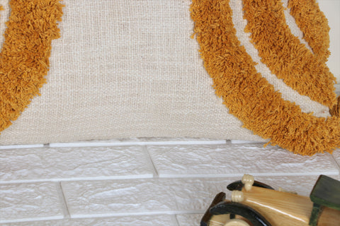 Set Of 3 Tufted Texture Boho Ivory Yellow Fringe Cushion Cover