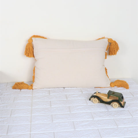 Set Of 3 Tufted Texture Boho Ivory Yellow Fringe Cushion Cover