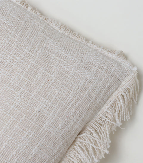 Hand Tufted Texture Boho Off-White and Off-White Fringe Cushion Cover