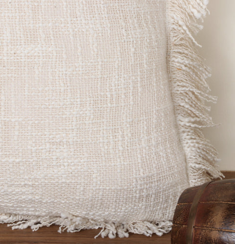 Set Of 3 Hand Tufted Texture Boho Off-White Off-White Fringe Cushion Cover