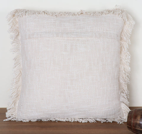 Set Of 3 Hand Tufted Texture Boho Off-White Off-White Fringe Cushion Cover