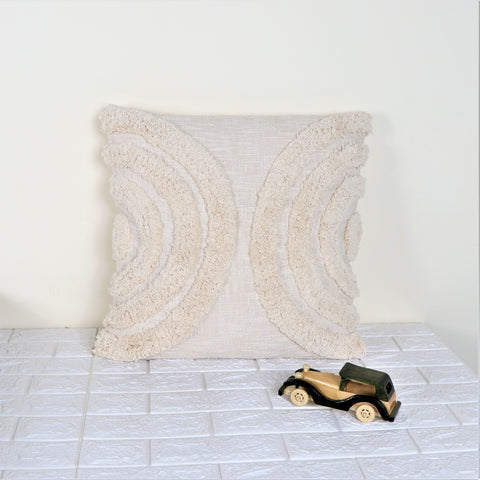Set Of 3 Tufted Texture Boho Ivory Ivory Tassel Cushion Cover