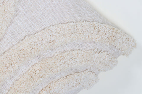 Tufted Texture Boho Ivory and Ivory Tassel Cushion Cover
