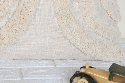 Tufted Texture Boho Ivory and Ivory Tassel Cushion Cover