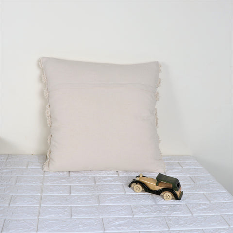 Tufted Texture Boho Ivory and Ivory Tassel Cushion Cover