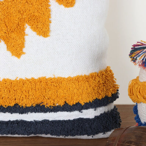 Set Of 2 Hand Tufted Texture Boho White Yellow Fringe Cushion Cover