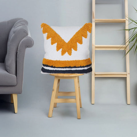 Set Of 3 Hand Tufted Texture Boho White Yellow Fringe Cushion Cover