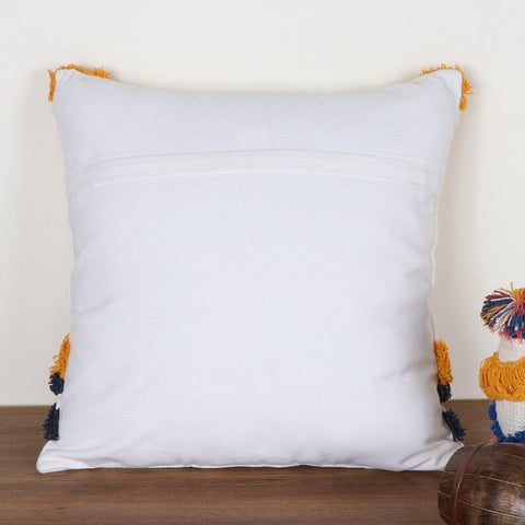 Set Of 2 Hand Tufted Texture Boho White Yellow Fringe Cushion Cover