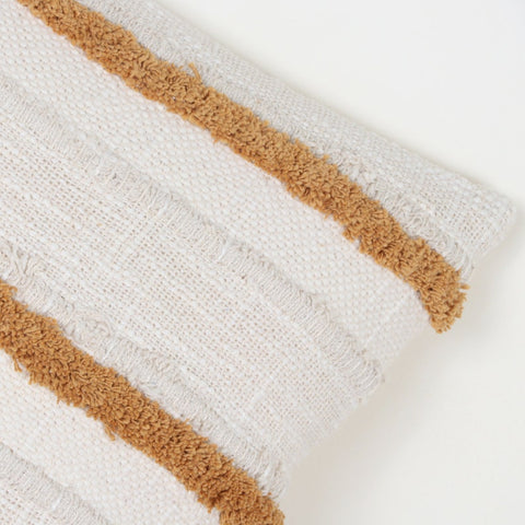Hand Tufted Texture Boho Off-White and Mustard Yellow Fringe Cushion Cover