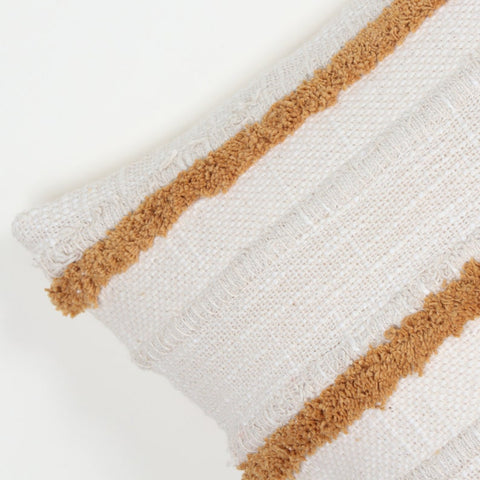 Hand Tufted Texture Boho Off-White and Mustard Yellow Fringe Cushion Cover
