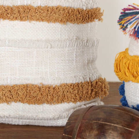 Set Of 2 Hand Tufted Texture Boho Off-White Mustard Yellow Fringe Cushion Cover