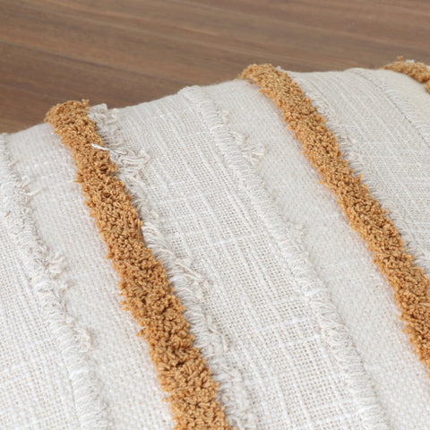 Set Of 2 Hand Tufted Texture Boho Off-White Mustard Yellow Fringe Cushion Cover