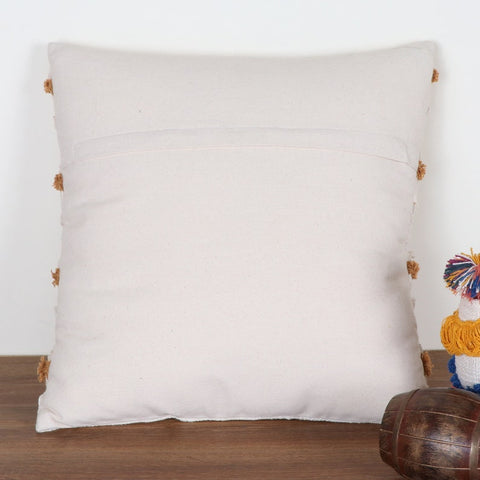 Set Of 2 Hand Tufted Texture Boho Off-White Mustard Yellow Fringe Cushion Cover