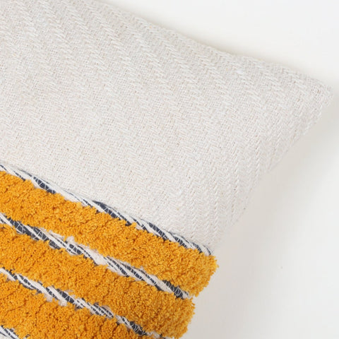 Set Of 3 Hand Tufted Texture Boho Ivory Mustard Yellow Fringe Cushion Cover
