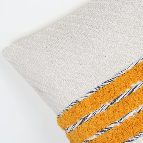 Set Of 3 Hand Tufted Texture Boho Ivory Mustard Yellow Fringe Cushion Cover