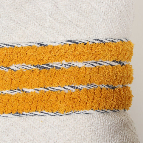 Set Of 3 Hand Tufted Texture Boho Ivory Mustard Yellow Fringe Cushion Cover