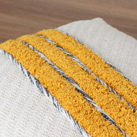 Set Of 3 Hand Tufted Texture Boho Ivory Mustard Yellow Fringe Cushion Cover