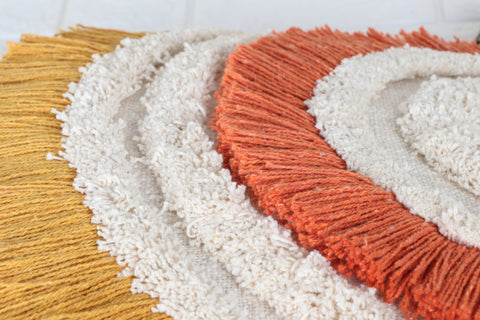 Tufted Texture Boho Ivory and Mustard Yellow Fringe Cushion Cover
