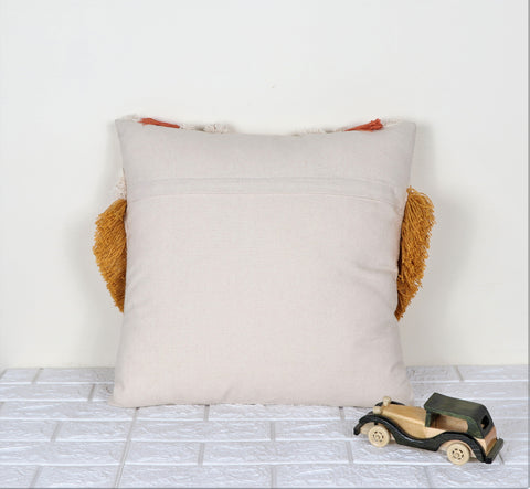 Set Of 3 Tufted Texture Boho Ivory Mustard Yellow Fringe Cushion Cover