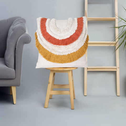 Set Of 3 Tufted Texture Boho Ivory Mustard Yellow Fringe Cushion Cover