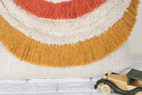 Tufted Texture Boho Ivory and Mustard Yellow Fringe Cushion Cover