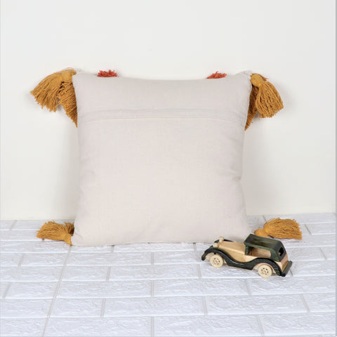Tufted Texture Boho Ivory and Mustard Yellow Fringe Cushion Cover