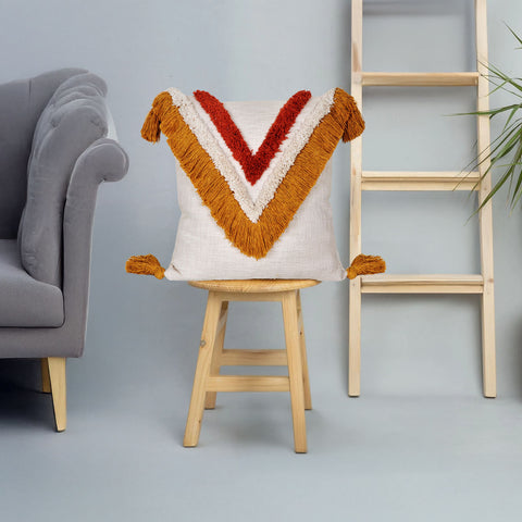 Tufted Texture Boho Ivory and Mustard Yellow Fringe Cushion Cover