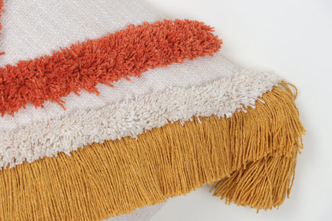 Set Of 3 Tufted Texture Boho Ivory Mustard Yellow Fringe Cushion Cover