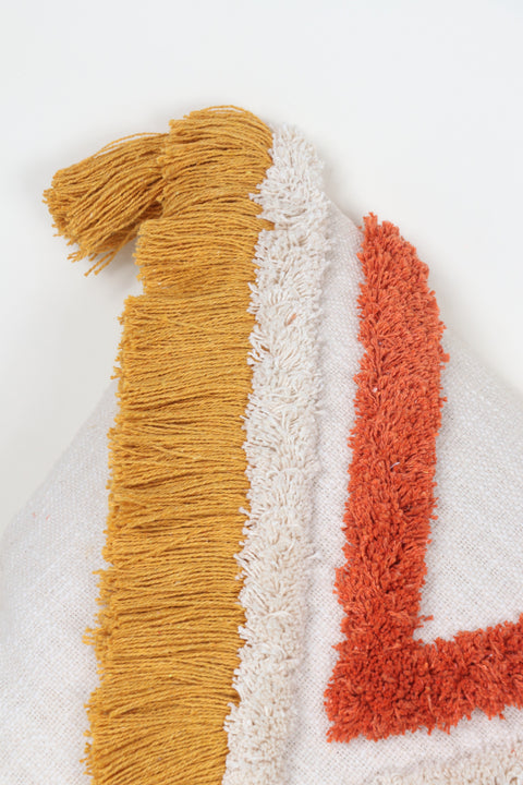 Set Of 3 Tufted Texture Boho Ivory Mustard Yellow Fringe Cushion Cover