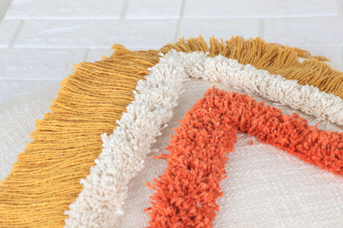 Set Of 3 Tufted Texture Boho Ivory Mustard Yellow Fringe Cushion Cover