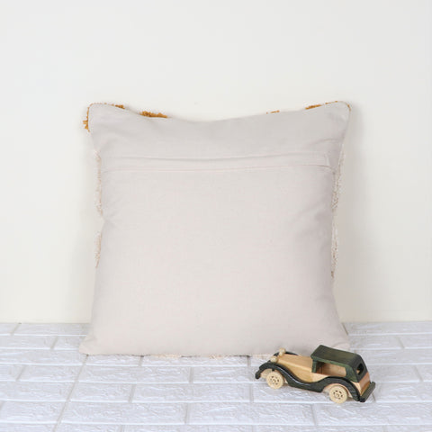 Tufted Texture Boho Ivory and Mustard Yellow Fringe Cushion Cover