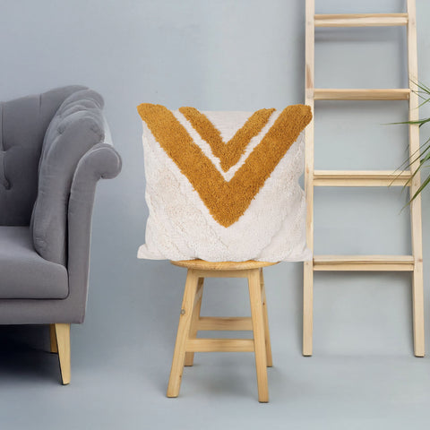 Tufted Texture Boho Ivory and Mustard Yellow Fringe Cushion Cover