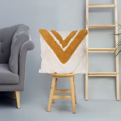 Set Of 3 Tufted Texture Boho Ivory Mustard Yellow Fringe Cushion Cover