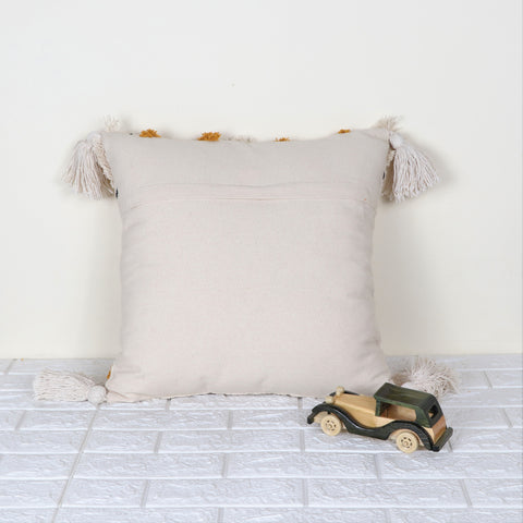 Tufted Texture Boho Ivory and Mustard Yellow Fringe Cushion Cover