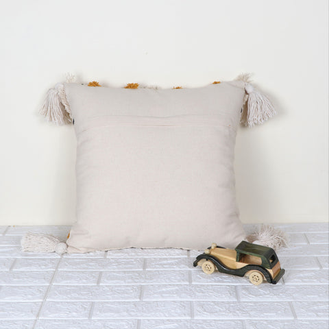 Set Of 3 Tufted Texture Boho Ivory Mustard Yellow Fringe Cushion Cover