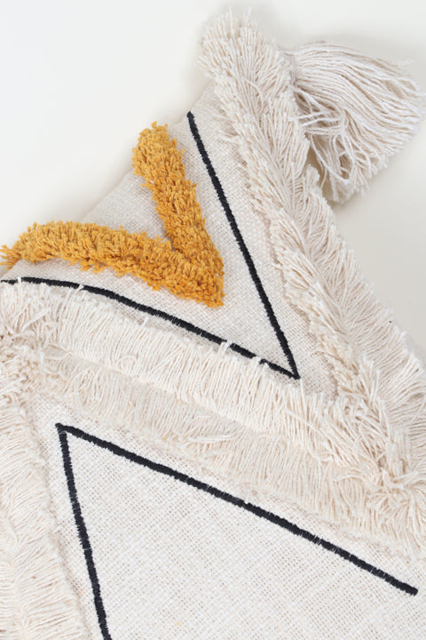 Set Of 3 Tufted Texture Boho Ivory Mustard Yellow Fringe Cushion Cover