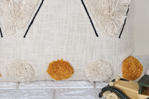 Set Of 3 Tufted Texture Boho Ivory Mustard Yellow Fringe Cushion Cover
