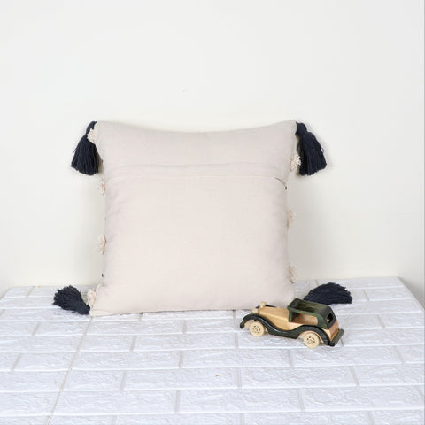 Set Of 3 Tufted Texture Boho Ivory Gray Fringe Cushion Cover