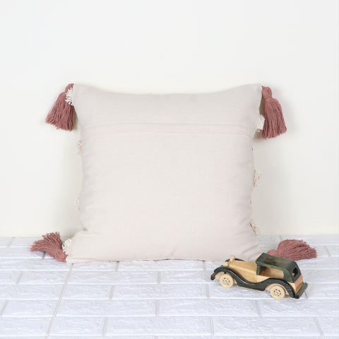 Set Of 2 Tufted Texture Boho Ivory Brown Fringe Cushion Cover