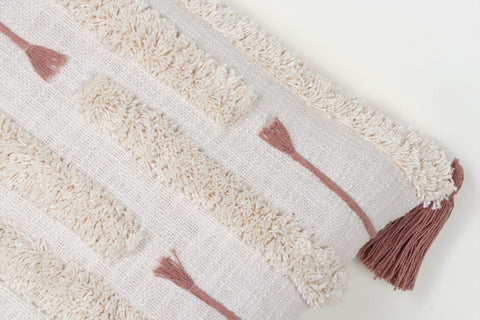 Set Of 2 Tufted Texture Boho Ivory Brown Fringe Cushion Cover