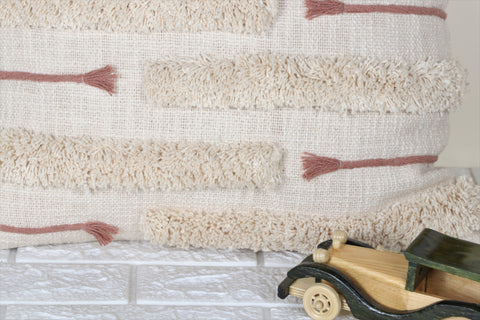 Set Of 2 Tufted Texture Boho Ivory Brown Fringe Cushion Cover