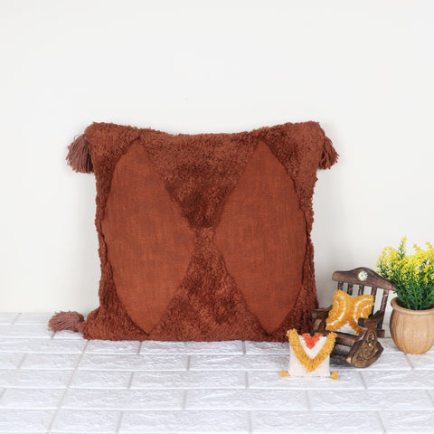 Tufted Texture Boho Brown Fringe Cushion Cover