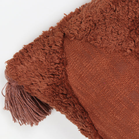 Tufted Texture Boho Brown Fringe Cushion Cover