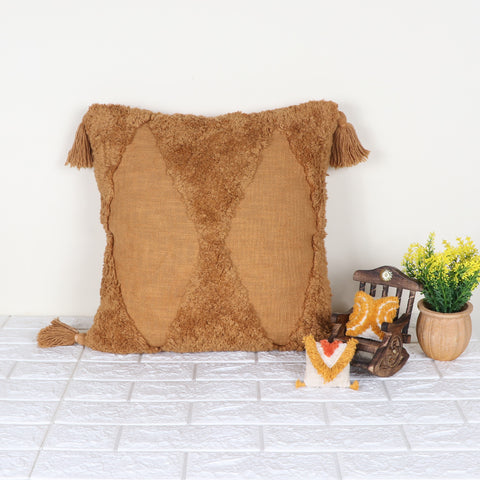 Tufted Texture Boho Mustard Yellow Fringe Cushion Cover