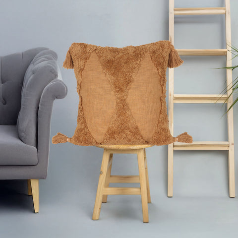 Tufted Texture Boho Mustard Yellow Fringe Cushion Cover