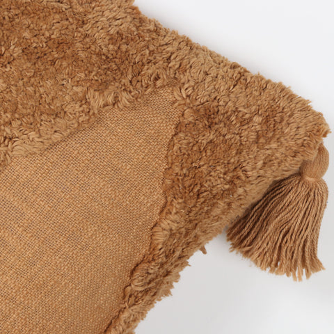 Tufted Texture Boho Mustard Yellow Fringe Cushion Cover