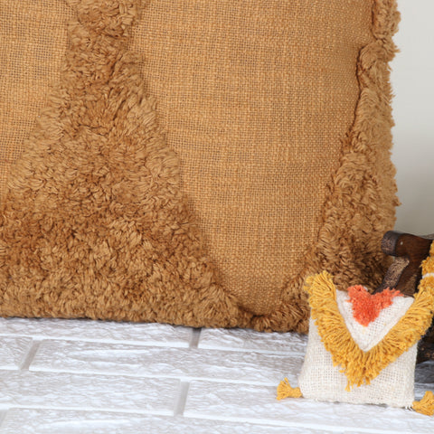Tufted Texture Boho Mustard Yellow Fringe Cushion Cover