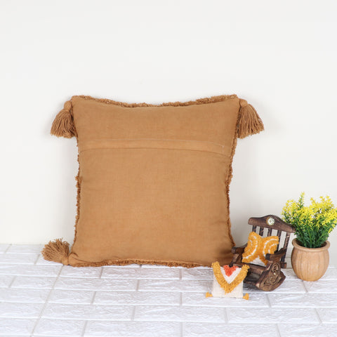 Tufted Texture Boho Mustard Yellow Fringe Cushion Cover