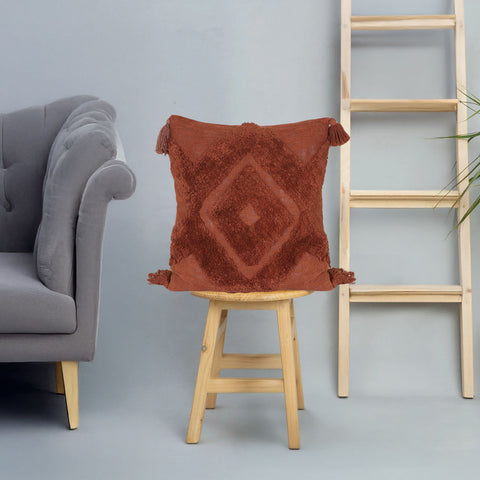 Tufted Texture Boho Brown Fringe Cushion Cover